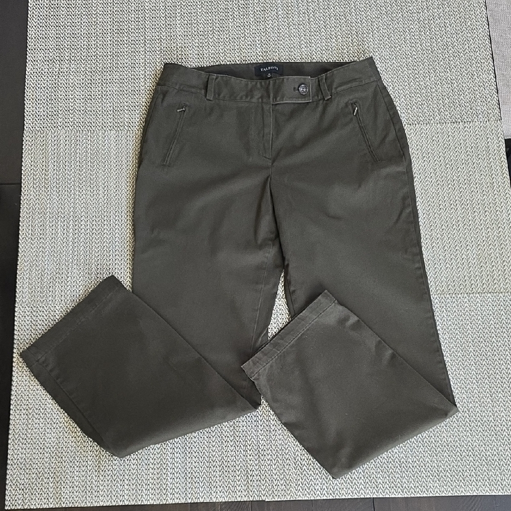 Talbots Olive Green Straight Leg Signature Pants, Size 10
